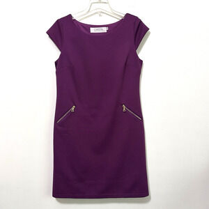 Christin Michaels Sheath Dress 10 Purple Zipper Detail‎ Stretch Textured Party
